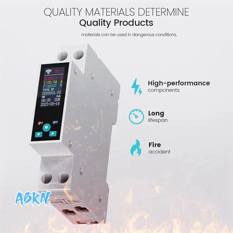 ABKN-50A Tuya WIFI Smart Switch Circuit Breaker LCD Energy Meter Kwh Power Metering Timer Relay Remote Control Smart Life