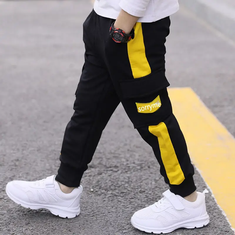 Children's Pants 2024 Boys' Spring Autumn Korean Edition Printed Letter Workwear Pants Middle aged Children's Sports Pants 3-12Y