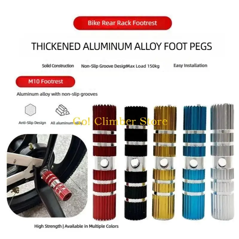 Q84C Bike Foot Peg Daily Use Rear Pedals Footrest Pair for Cycles, Grooved Aluminum Body with Fixed Mount Form and Rear Grip
