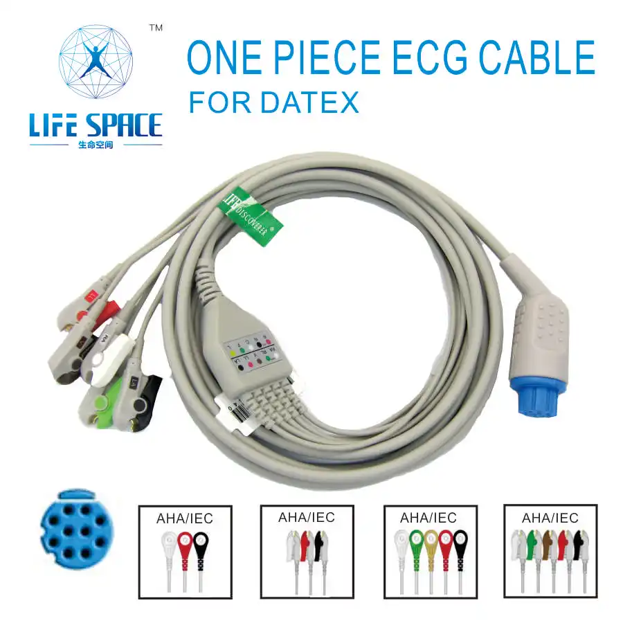 one piece ECG cable with 5 leads Clip Snap Grabber for DATEX for monitor accessories