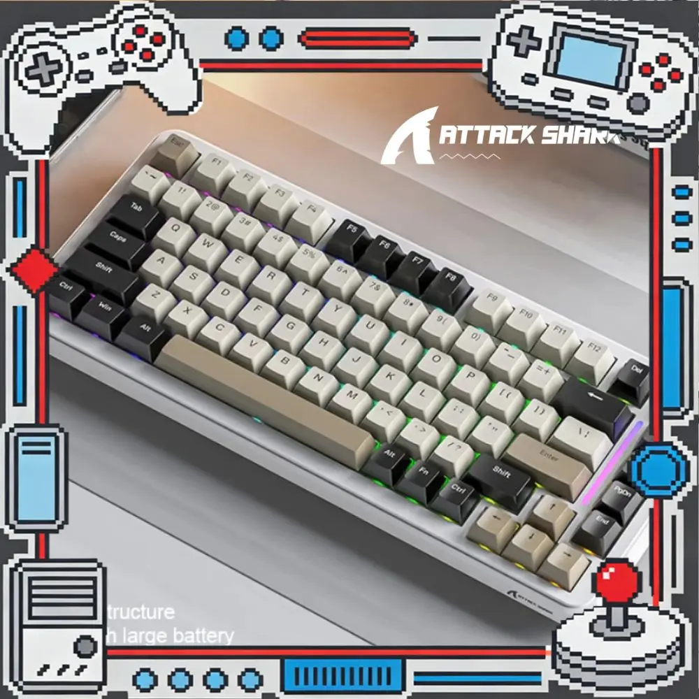 Attack Shark M86 Mechanical Keyboard Tri-Mode Wireless 82 Keys RGB Backlit Hot-Swap Gasket 4000mAh Large Battery Gaming Keyboard