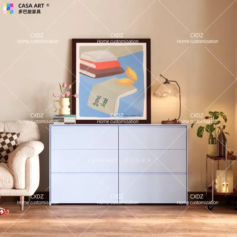 Drawer cabinet, steel six-chest cabinet next to the sofa, storage living room wrought iron locker, ultra-thin narrow locker