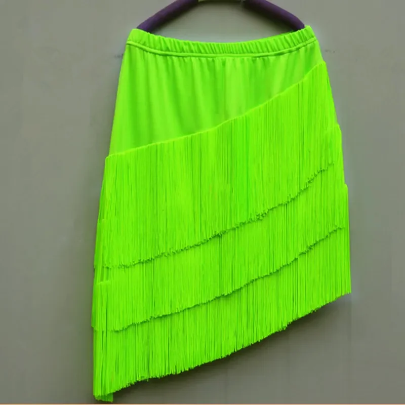 Girls Children Ballroom Tassels Fringe Latin Skirt Costume Practice Wear Cha Cha Rumba Samba Tango Performance Dancewear