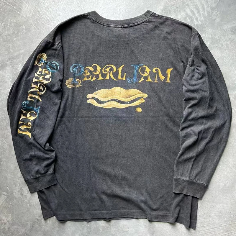 

High Street Gothic Harajuku Print Oversized Cotton Round Neck T-shirt Men Y2K Long-Sleeved Hip-hop Rock Casual Loose Top Women