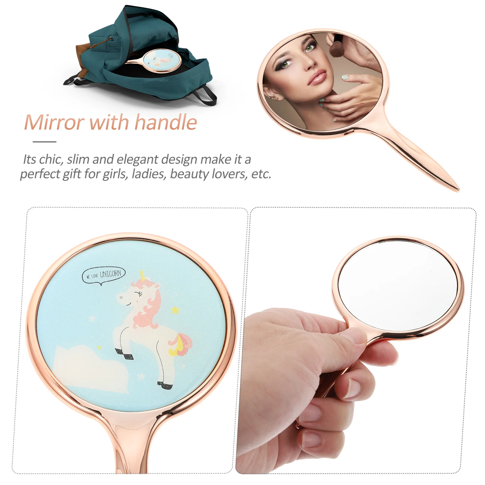 

Handheld Makeup Mirror Lightweight Portable Perfect Size Durable Travel Vanity Mirror for Women Girls Beauty Accessory