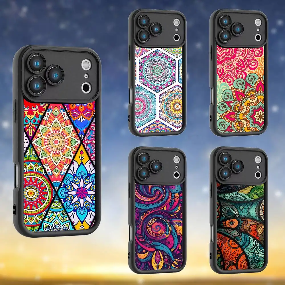 

Mandala Art Colorful Phone Case For iPhone 17,16,15,14,13,12,Pro,Max,Plus,E,SE4,Air, emery Black Full Coverage TPU