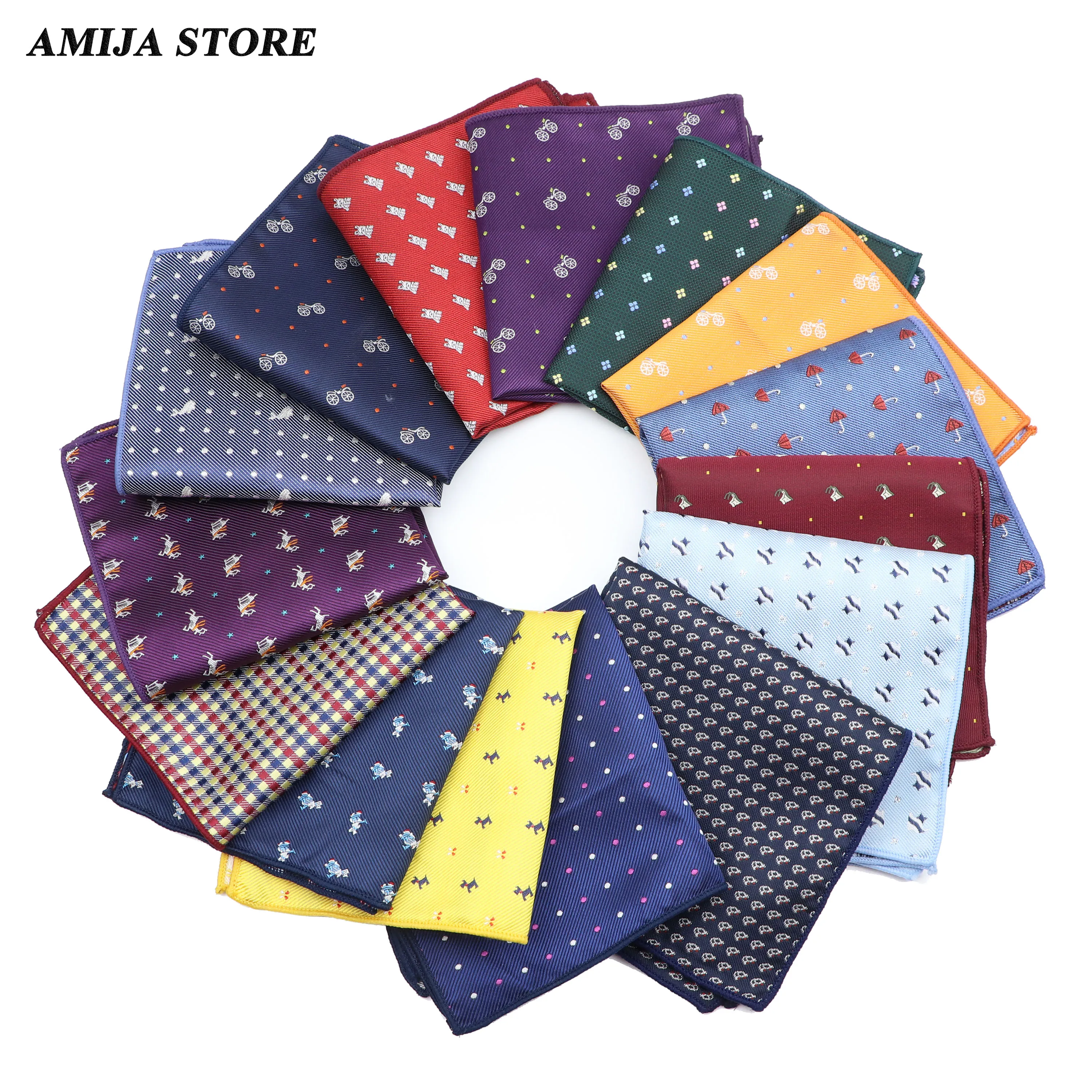 Wholesale Hankerchief Cartoon Paisley Hankies Bicycle Umbrella Car Fish Aircraft Polyester Pocket Square Men\'s Handkerchiefs New