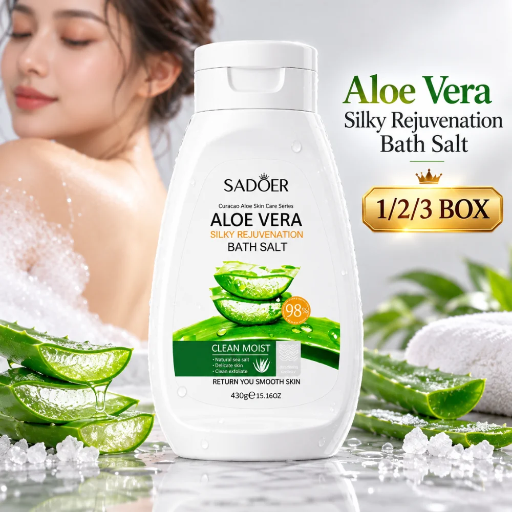 430g Aloe Vera Body Bath Salt Natural Sea Salt Exfoliating Scrub Moisturizing Smoothing Care for Dry Rough Skin Home Spa Care