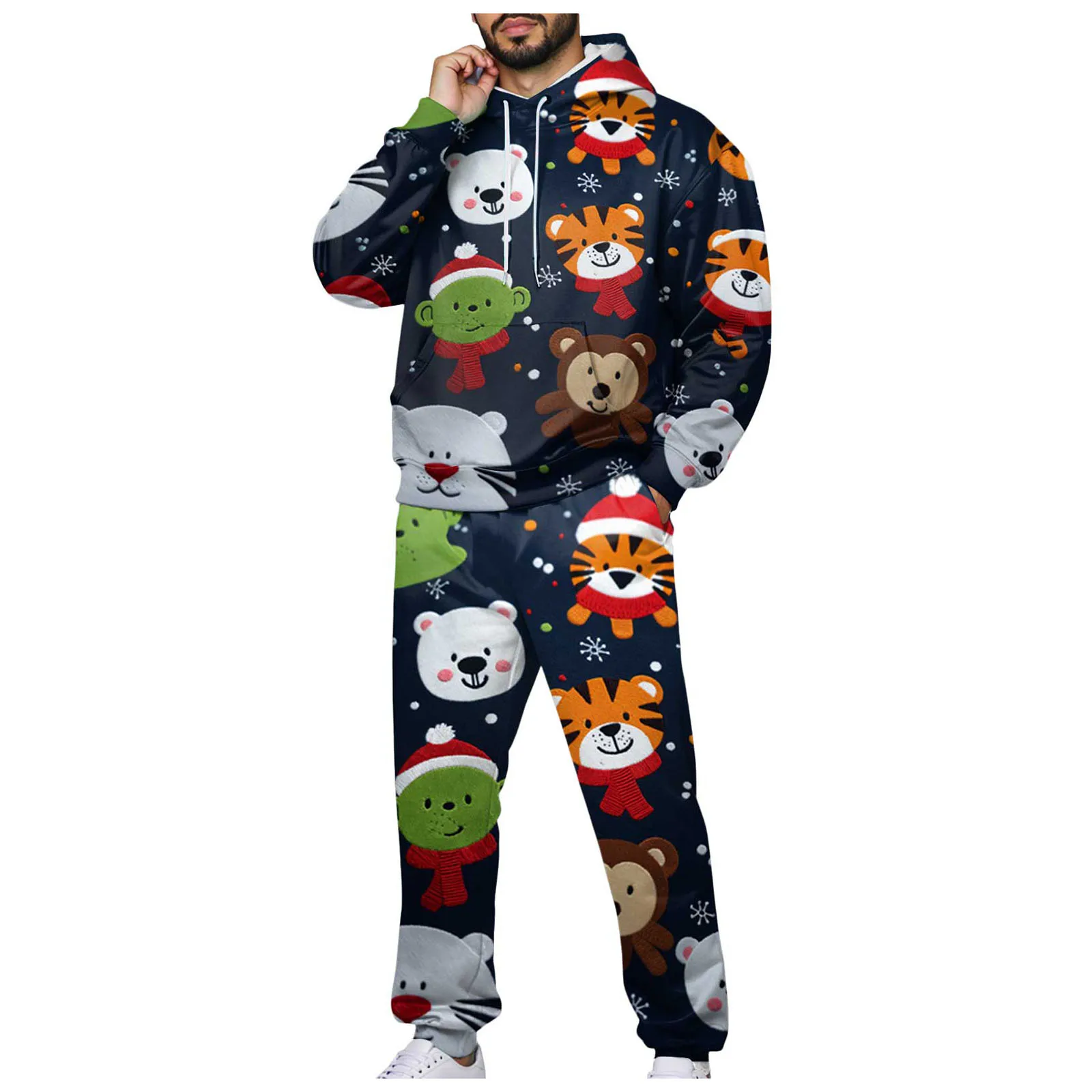 

Cozy Christmas Men's Tracksuit Fleece Lined Hoodie with Drawstring Jogger Pants Men's Plush Premium Fleece Hoodie and Pants Set