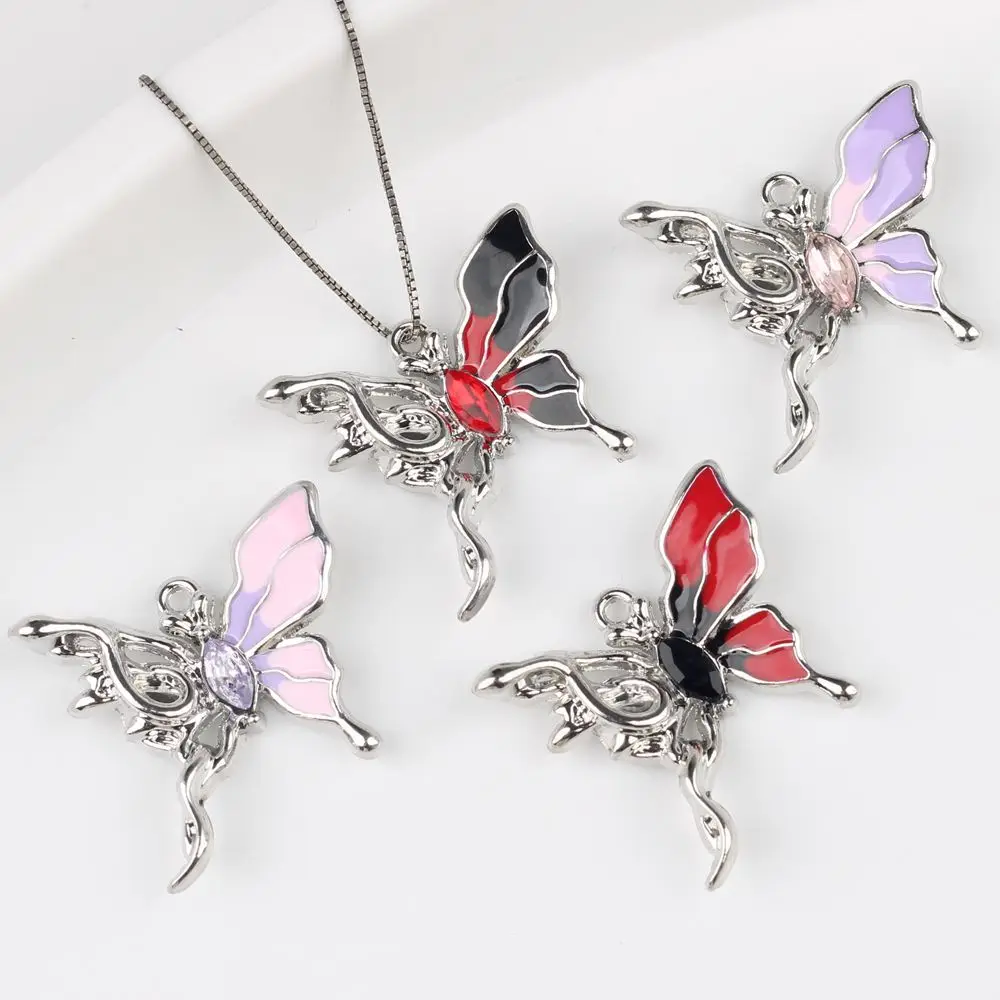 

10pcs/lot Simple Zinc Alloy Metal Drip Oil Zircon Inlaid With Butterfly Pendant For DIY Handmade Necklaces Jewelry Accessories