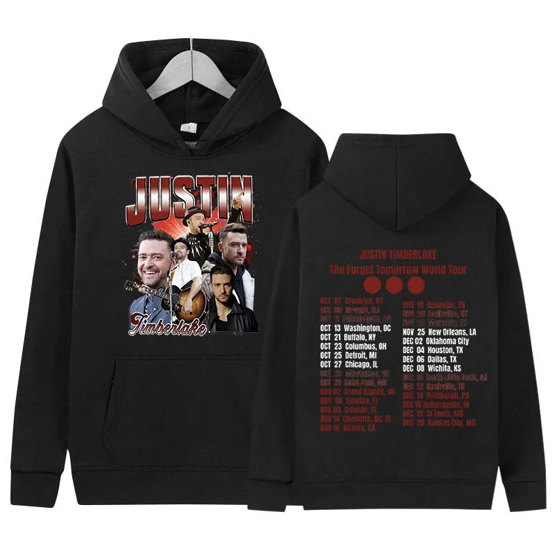 2024 Justin Timberlake Forget Tomorrow World Tour Hoodie Men's Hip Hop Vintage Fashion Pullover Sweatshirt Oversized Streetwear·