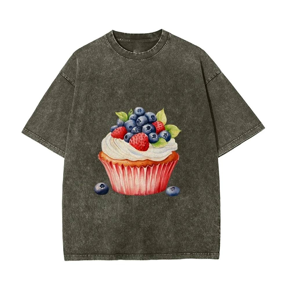 

Футболка с рисунком Y2k, измельчительный акварельный кекс с принтом свежих ягод, художественная, мягкая ткань для очаровательных повседневных видов
