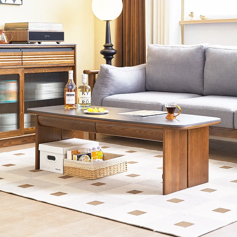 Ash wood coffee table simple modern living room slate solid wood tea long reception table retro coffee