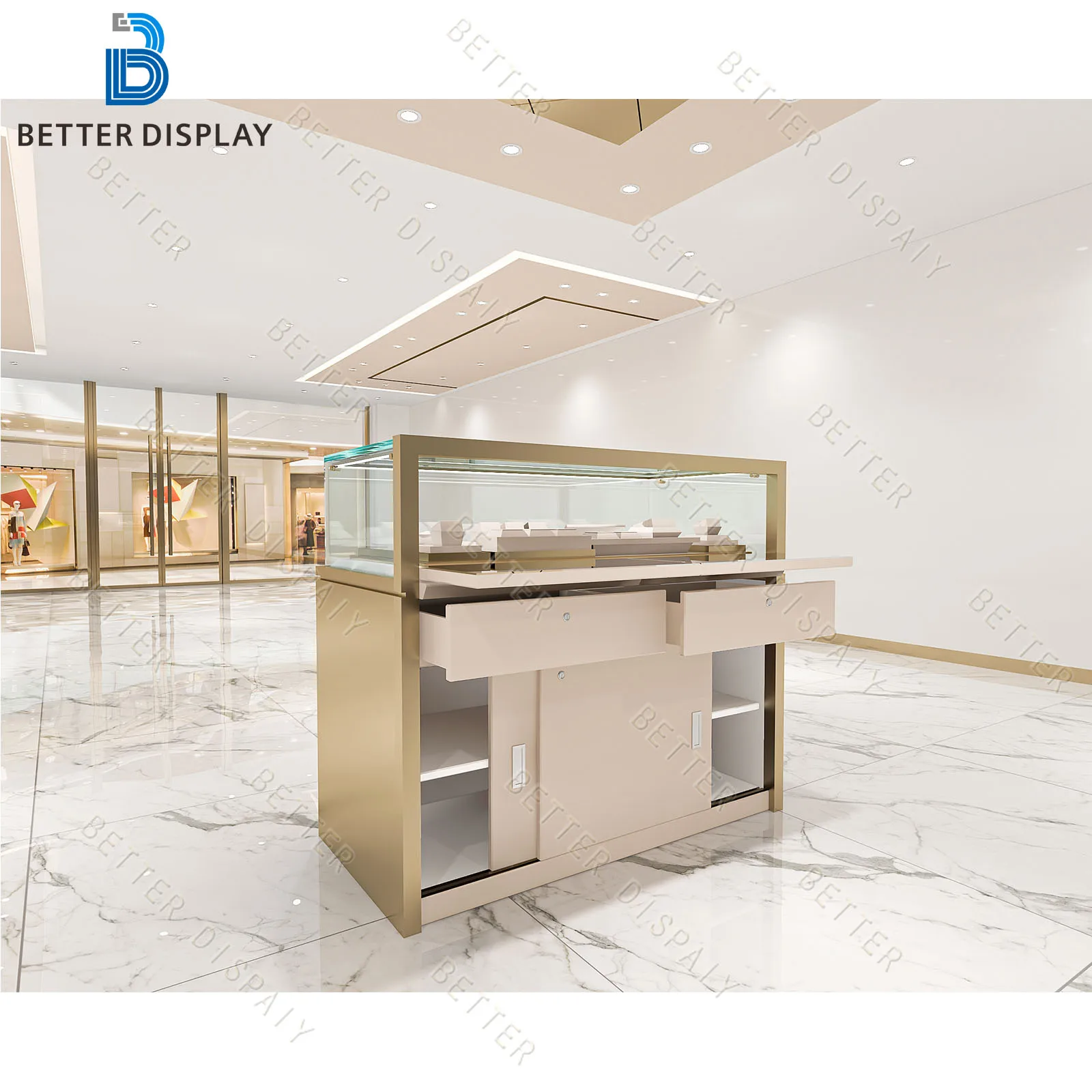 Custom.Luxury Beautiful Style Jewelry Showcase Manufacture Jewelry Display Counter Jewelry Display Cabinet Showcase