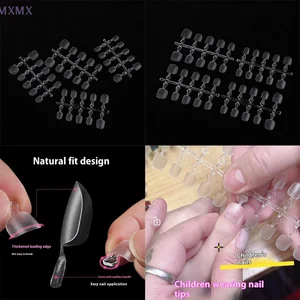 {MX} 100Pcs Kids Short Clear False Nails Matte Press On Nail Tips DIY Manicure Extension For Children Nail Art