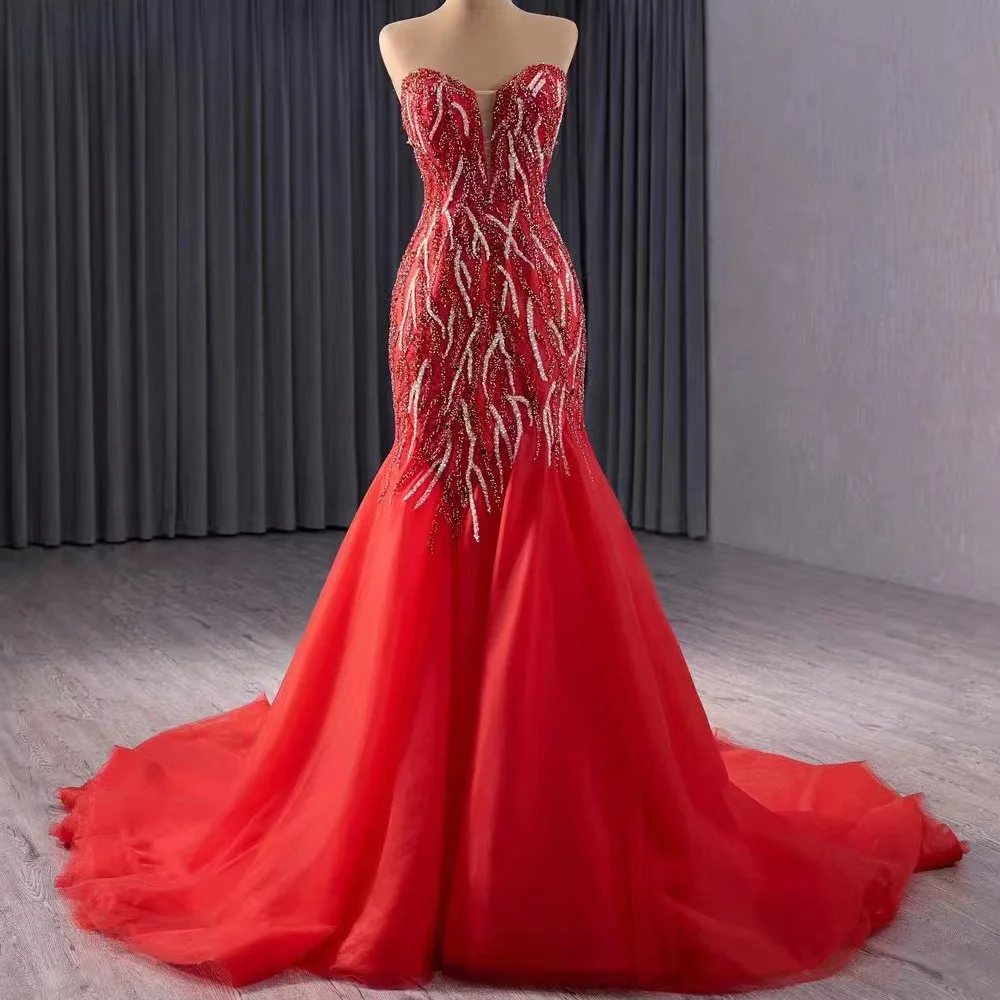 Vestido de noche rojo elegante con forma de corazón, sin mangas, con cordones en la espalda, lentejuelas, personalizable, para ocasiones especiales, 2026
