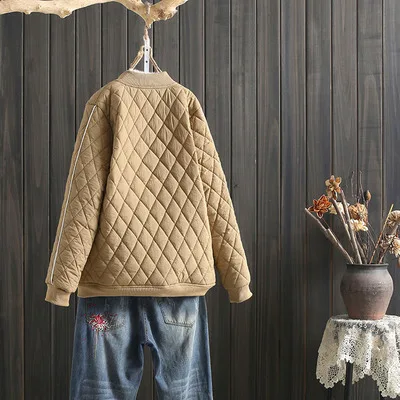 Calor ort Patrón de diamante fino Jaet de algodón Abrigo de béisbol coreano Sle Tamaño fino Parco de bolas grande Aosphere All-Match Wint...