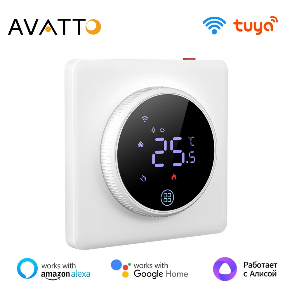 

AVATTO Tuya WiFi ультратонкий термостат с умной ручкой, электрический контроллер для подогрева пола, водяной/газовый котел, поддержка Google Home, Alexa