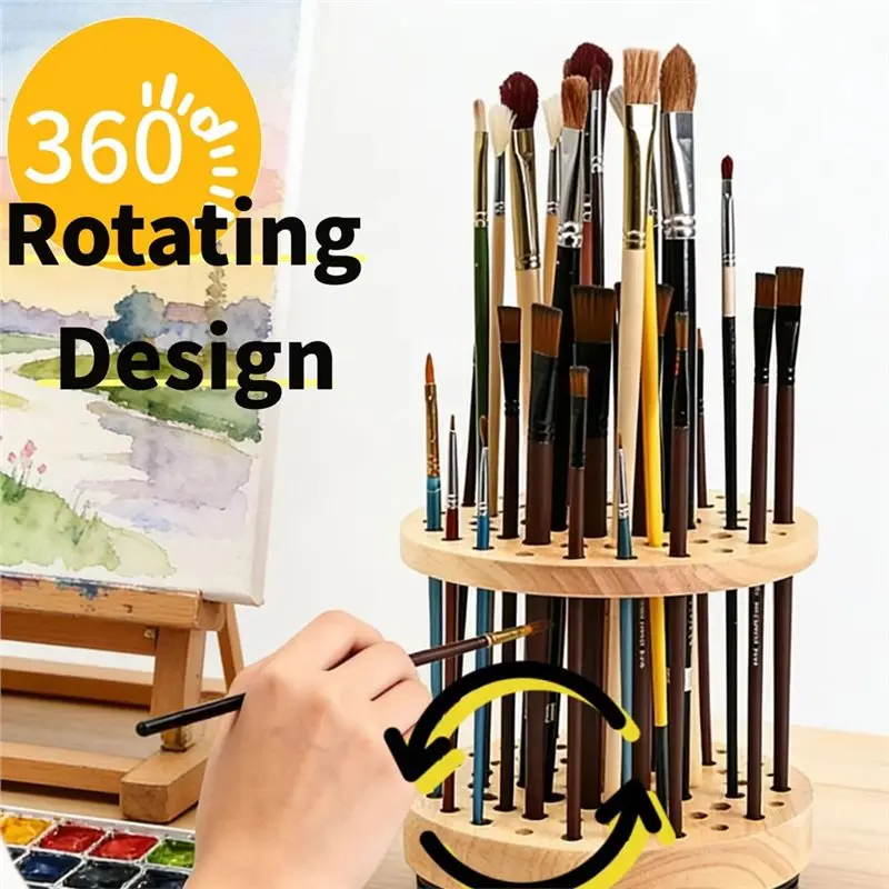 AA20-For Artists, For Makeup& Craft Tools Brush Storage Rack 360° Rotating Brush Holder For Makeup Brushes, Calligraphy Pens
