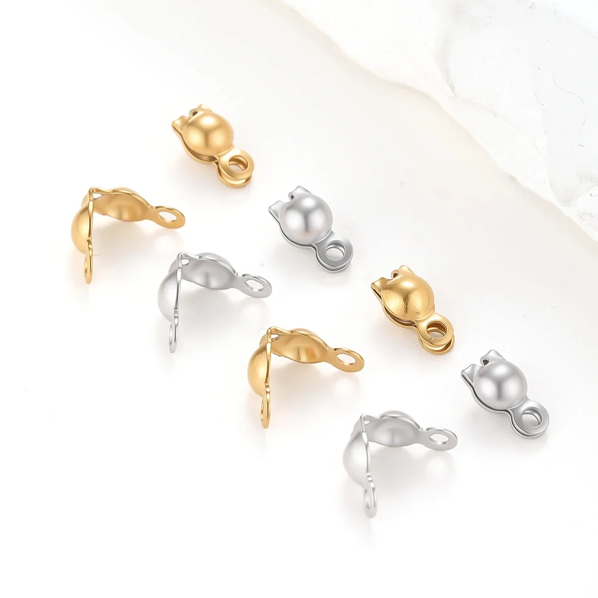 50Pcs/lot Stainless Steel Double Loop Fold Over Clasp-Steel Charm Connector For DIY Dangle Necklace Jewelry Making Accessory