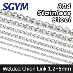 4.8-15mm Width High Polished Welded 304 Stainless Steel Twist Chain Unwelded for Garment Straps Bags Wallet Fob Key Chain