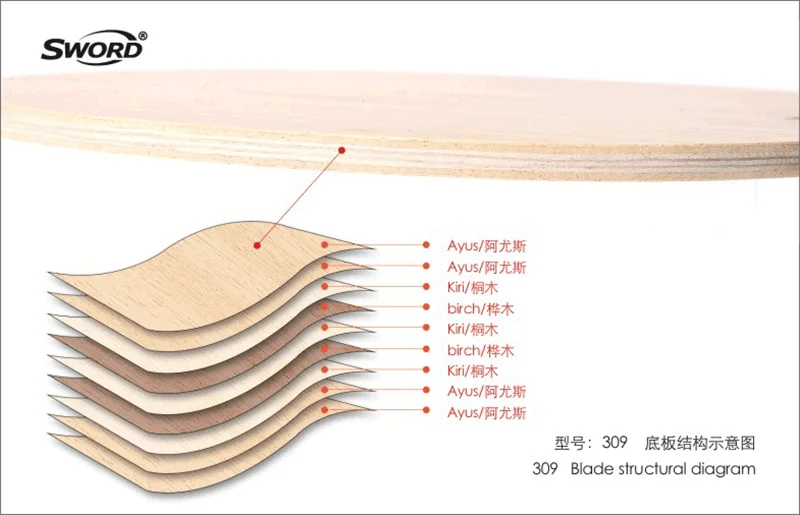 Original SWORD 309 Table Tennis Blade 9 Ply Wood Defensive Blade Soft Vibration Ping Pong Blade FL ST Handle For Chopper Player