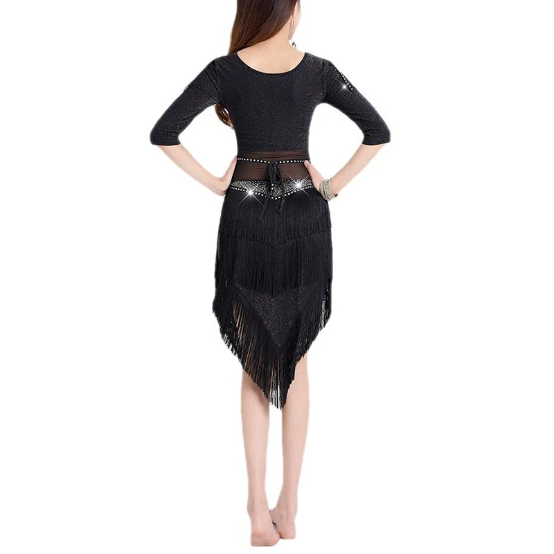 Women Fringe Flapper Tassel Latin Dance Top and Skirt Adult Ballroom Costume Tango Samba Rumba Salsa Jazz Stage Performance Danc