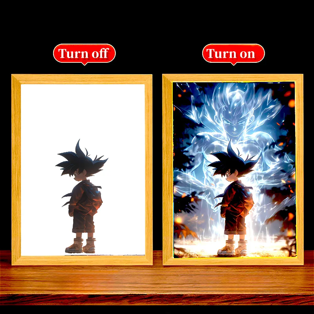 Anime Figure Light Painting Photo Frame Dragon Ball Z Goku Led Night Light Lamp Bedside Table Decorate Christmas Gifts Moon Lamp