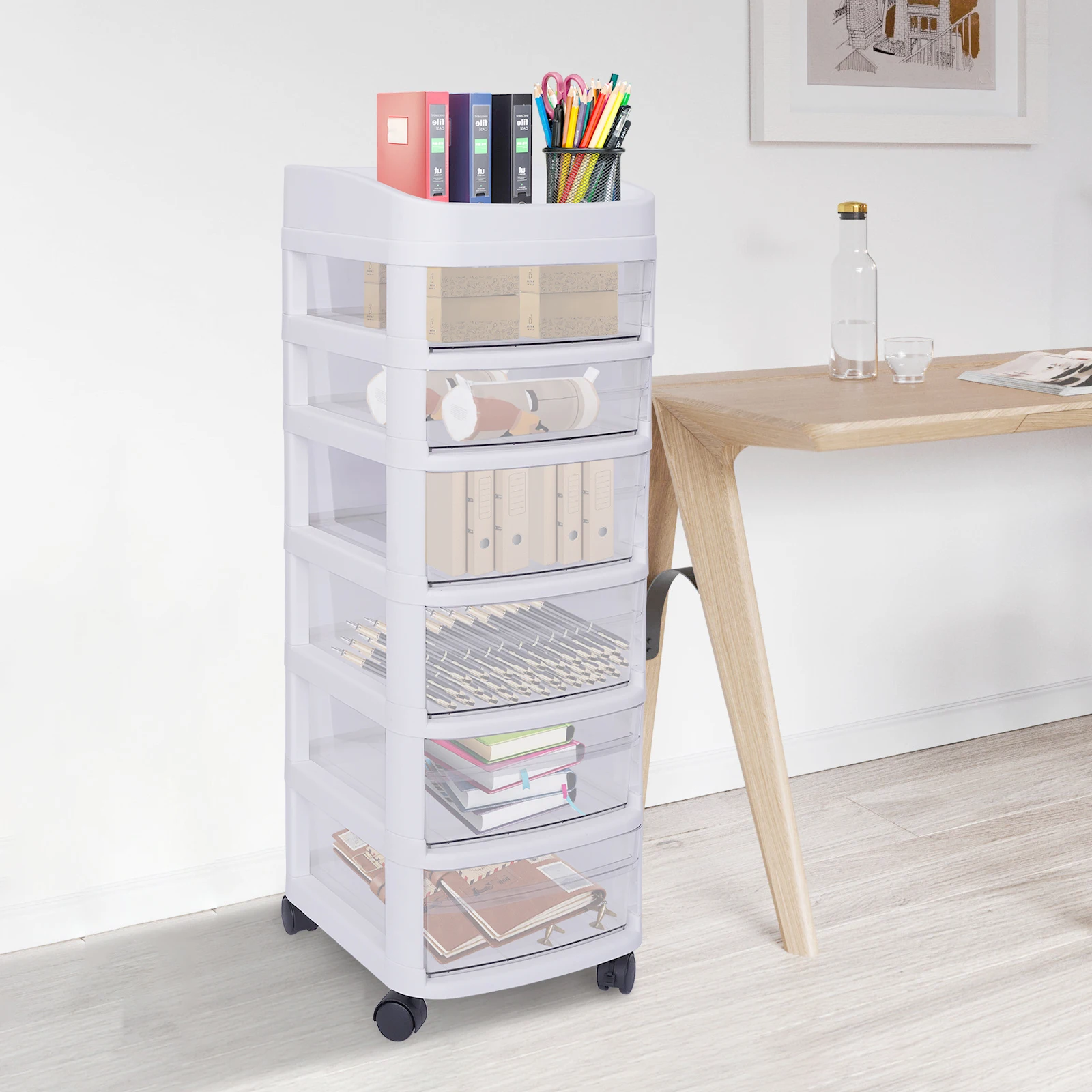 CNCEST Plastic Drawers Dresser with 6 Drawers Plastic Tower Closet Organizer with Wheels Plastic Rolling Storage Cart