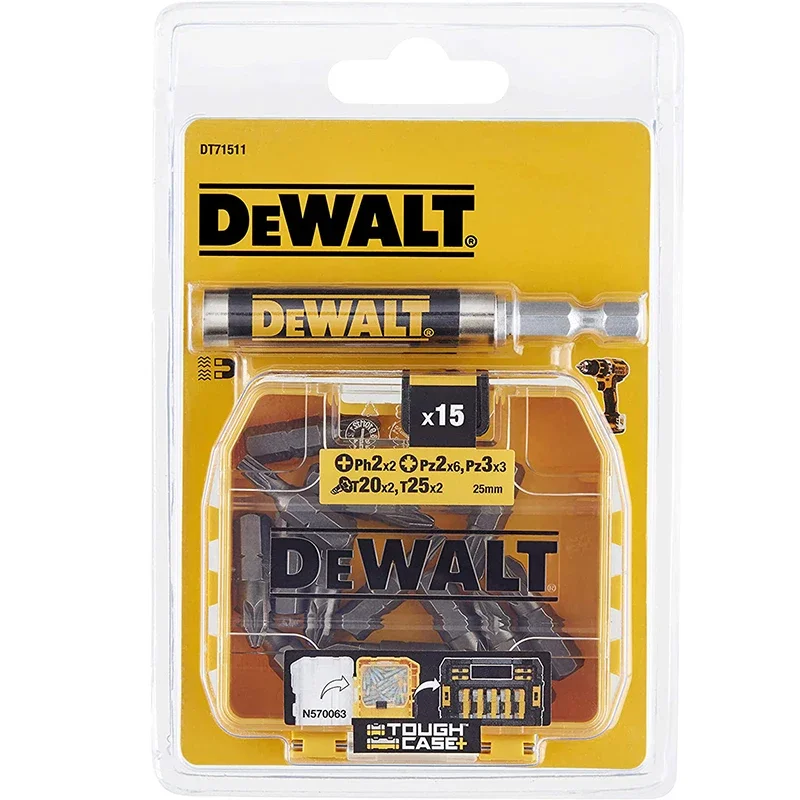 DEWALT DT71511 25MM Drill Bits PH2 PZ2 PZ3 T20 T25 X15 DW2054 Black Telescopic Rod Socket With Yellow Tough Case Sets image 4