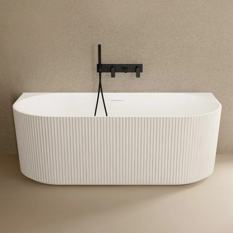 Freestanding artificial stone bathtub vertical wavy pattern B&B hotel project light luxury bathtub