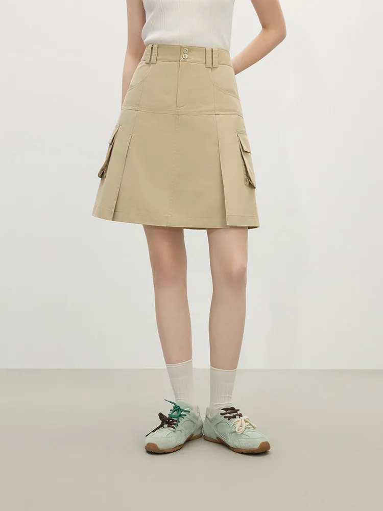 

Новая весенняя хлопковая юбка-миди цвета хаки в рабочем стиле, А-силуэт, для студенток, в корейском стиле, с завышенной талией и карманами