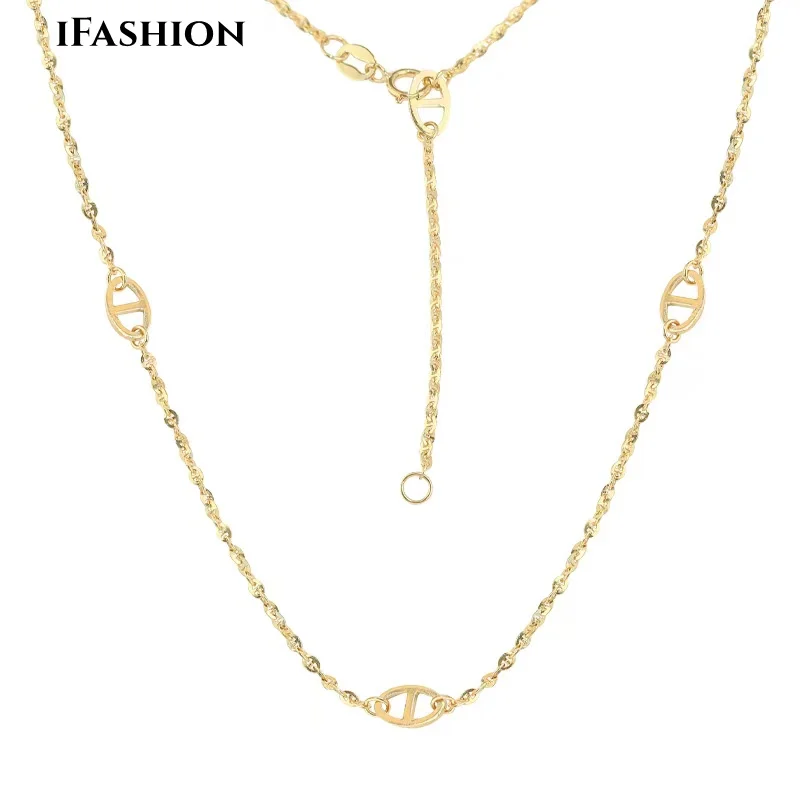 

IFASHION 18K Gold Necklace Bracelet Jewelry AU750 Real Gold Choker Pig Nose Necklaces for Women/Men Luxury Gift Wholesale