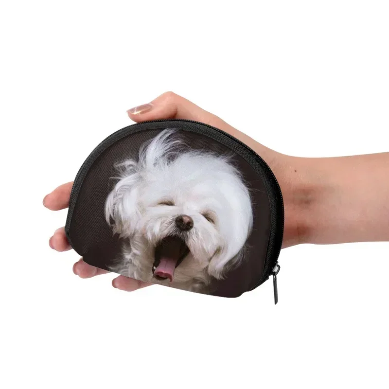 Porte-monnaie imprimé chien maltais mignon pour femme, petit sac en toile, fermeture éclair, clé, poche pour argent, Wallt