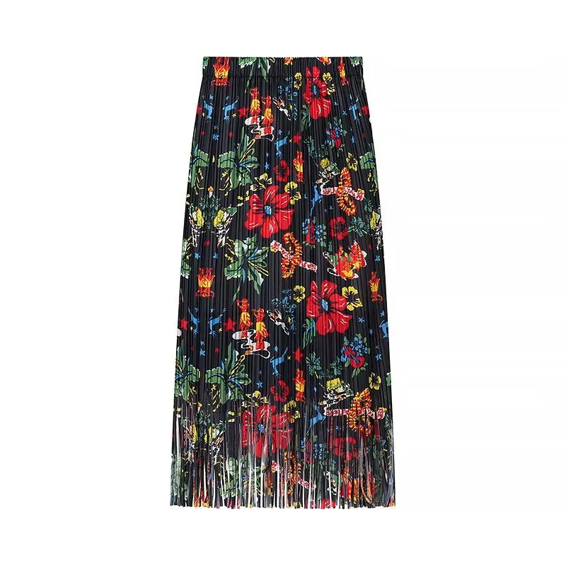 

Модная плиссированная юбка с кисточками и принтом, женская шикарная элегантная винтажная тонкая юбка трапециевидной формы, новинка 2023 года, летняя повседневная макси-юбка с высокой талией