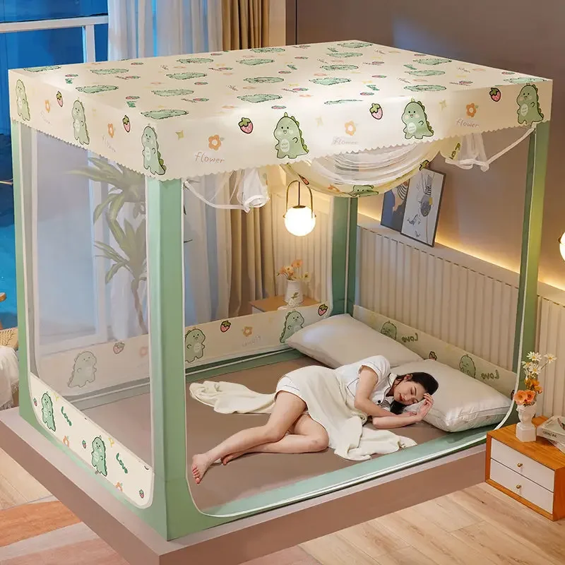 Household Mongolian Yurt Mosquito Net Anti Fall Bracket Bedroom Children's Thickened and Encrypted High-end Dustproof Top Cloth
