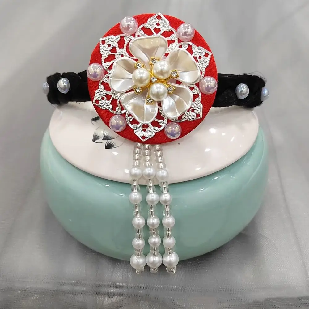 

Classical Flower Korean Headband Tassel Pearl Hanbok Hairband Ethnic Style Beaded Stage Dance Hair Hoop Children
