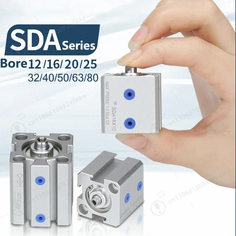 SDA Series Compact Pneumatic Cylinder 16 20 25 32 40 50 63 80 100mm Bore 5-100mm Stroke Double Acting Thin Air Cylinder