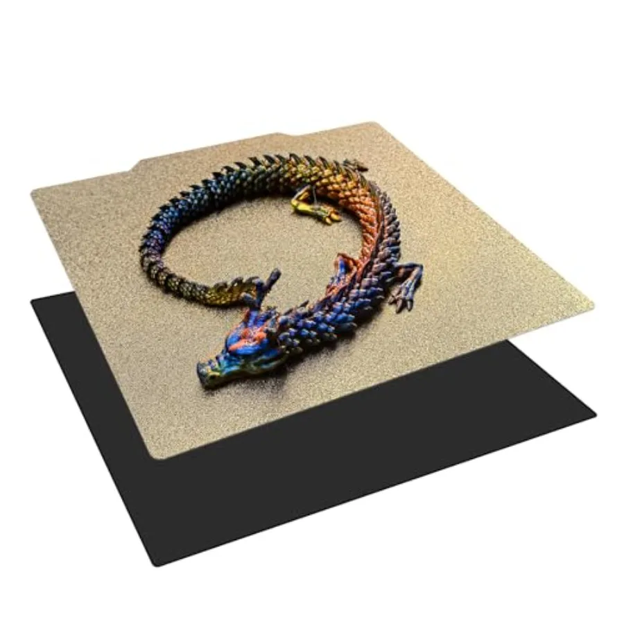 

Ender 5 Plus 3D printer build plate: flexible spring steel with double-sided textured PEI surface black magnetic base 14.84x14.