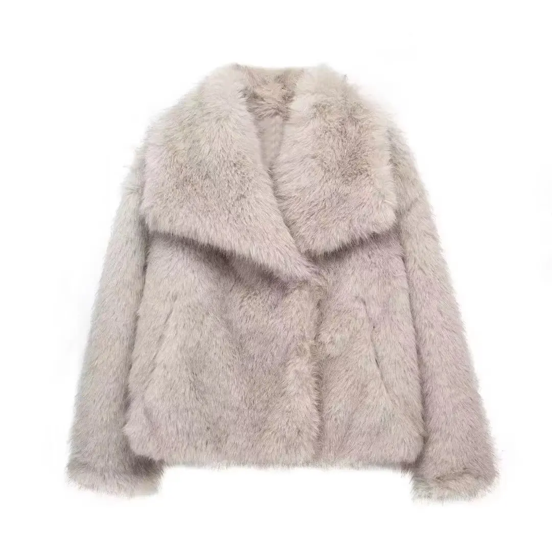 Faux Fur Coat Women Solid Fur Jacket Turn Down Collar Long Sleeve Single Breasted Loose Thick Warm Fur Casual 2025 Autumn Winter