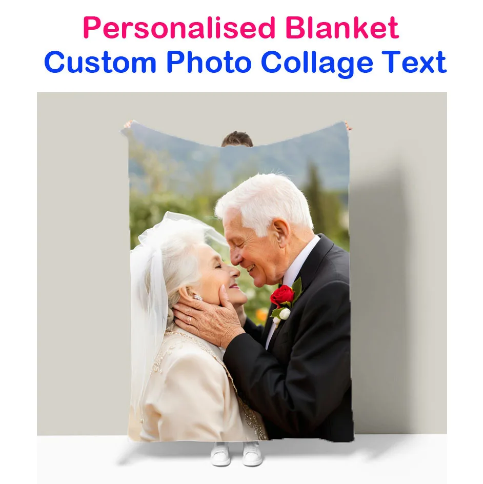 Customizable Flannel Sofa Throw Blanket with Wedding Photo Collage Personalized Bedspread Blanket Christmas Birthday Gift