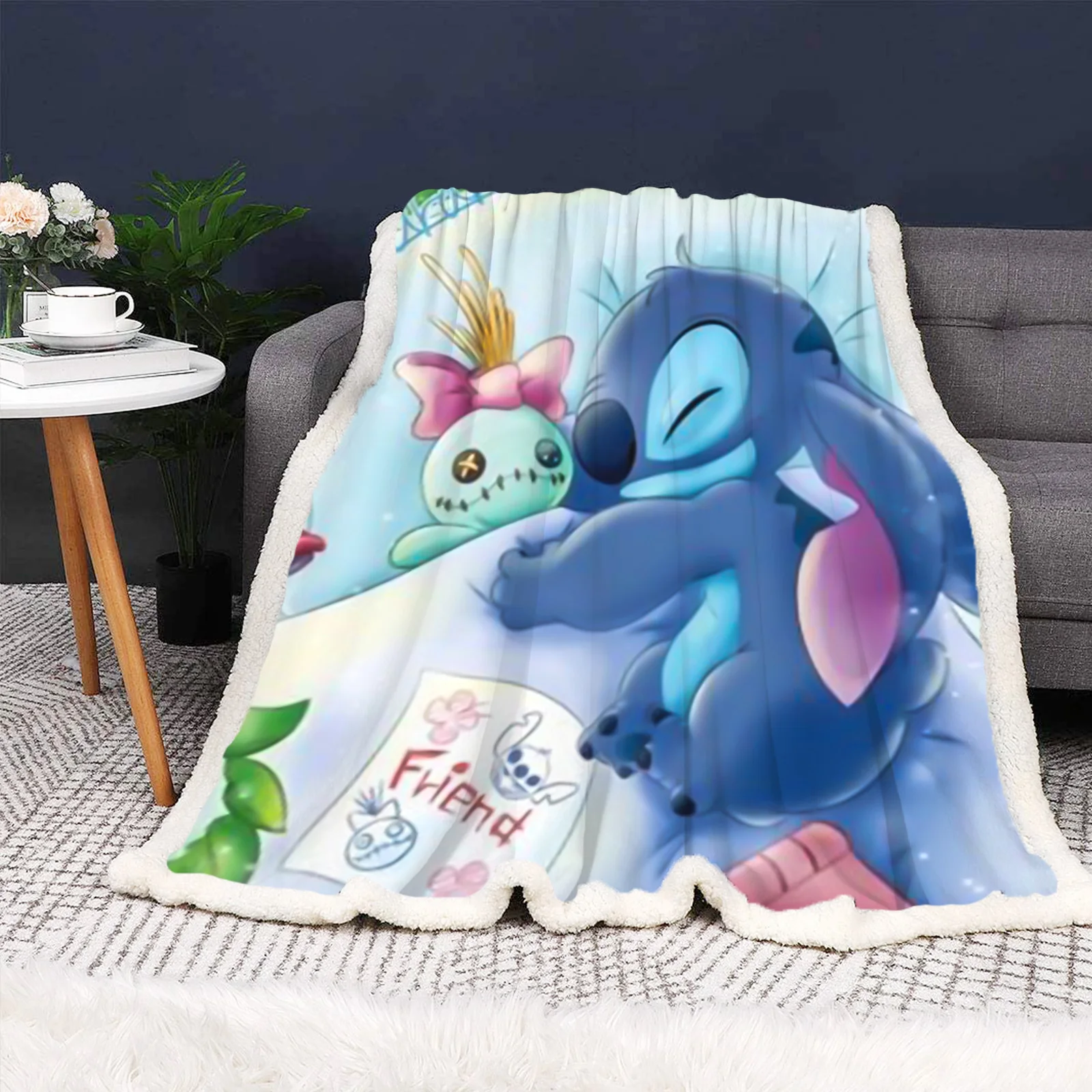 Stitch Microfiber Fabric Blankets For Bed Anime Plush Blanket Custom Fleece Home Decor  Suitable Children And Adults