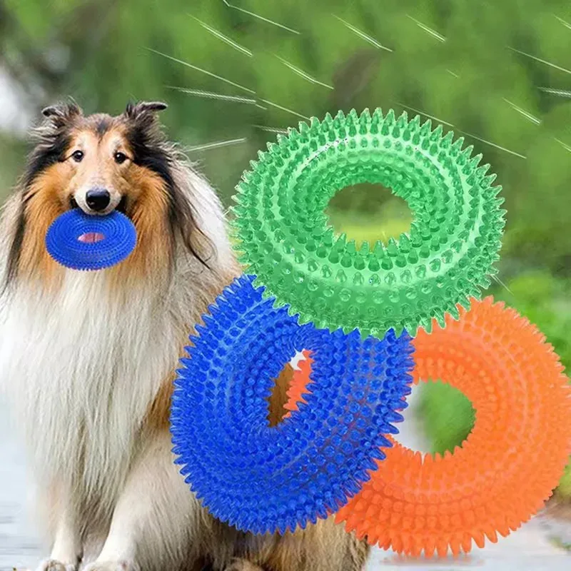 

Durable Squeaky Dog Chew Toy for Aggressive Chewers Natural TPR Rubber Puppy Teething Ring Interactive Sound Training