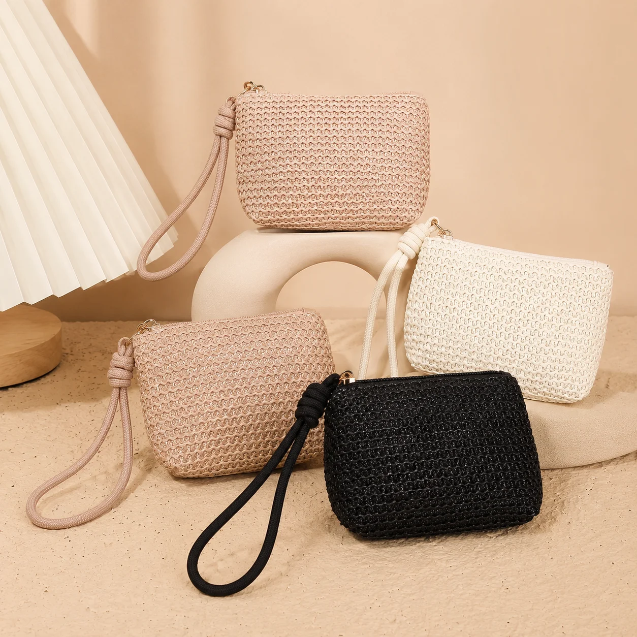 Woven Mini Coin Purse with Wrist Strap, Boho Zipper Wallet for Women, Cash Key Card Earbud Pouch for Travel & Daily Use