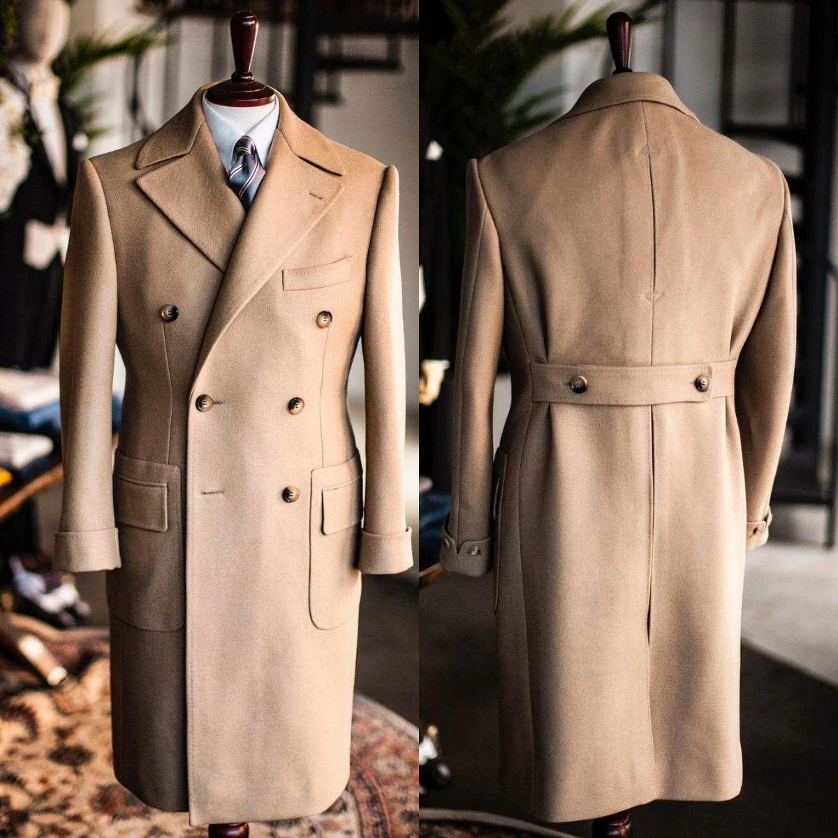 Formal Men Long Coat  Wool Blends Double Breasted Trench Coats Classic One Piece Set Warm Business Blazers Customized