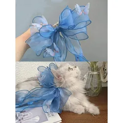 Handmade Lace Neck Collars for Pets, Big Bow Collars for Puppy and Cats, Cute and Elegant, Blue and Pink, Pet Accessories