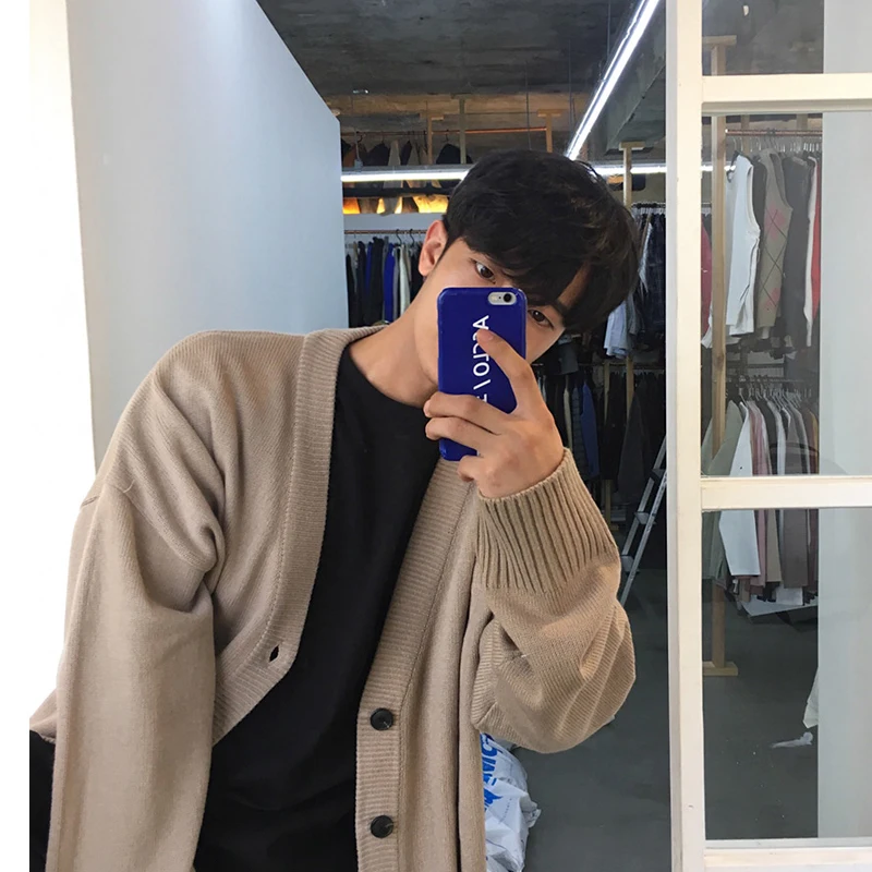 Men Cardigan Korean Style Temperament Pure Gentle Long Sleeve Baggy Knitwear Streetwear Leisure Handsome Cozy Minimalist Ins