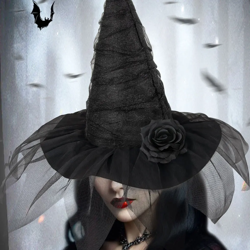

Witch Hat Halloween Hat Decoration Props for Adults Children Cosplay Witch Net Gauze Headwear Witch Halloween