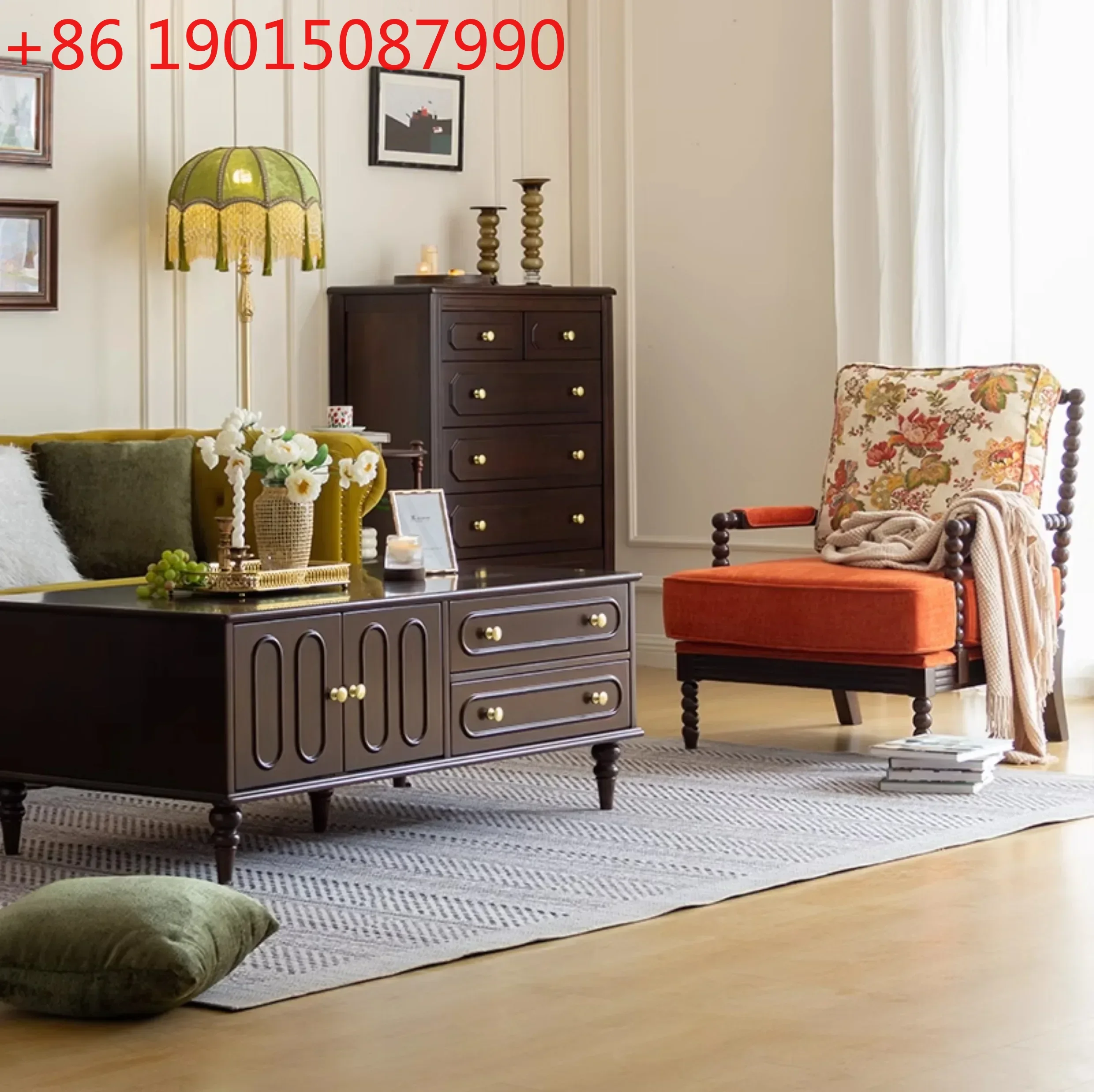 

American retro single sofa living room home leisure chair solid wood sofa