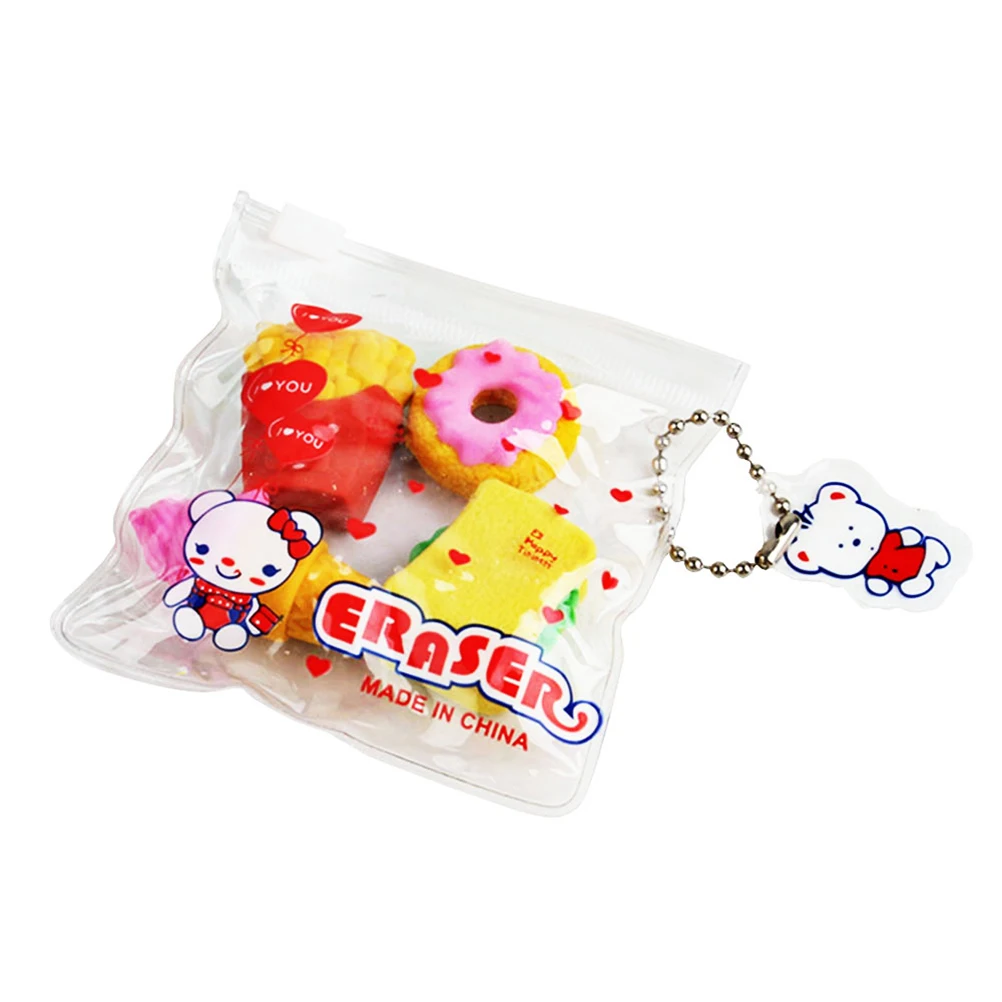 

4 Pcs Cartoon Erasers Cute Kids Pencil Erasers Food Shaped Kids School Supplies Birthday Gifts Student Rewards